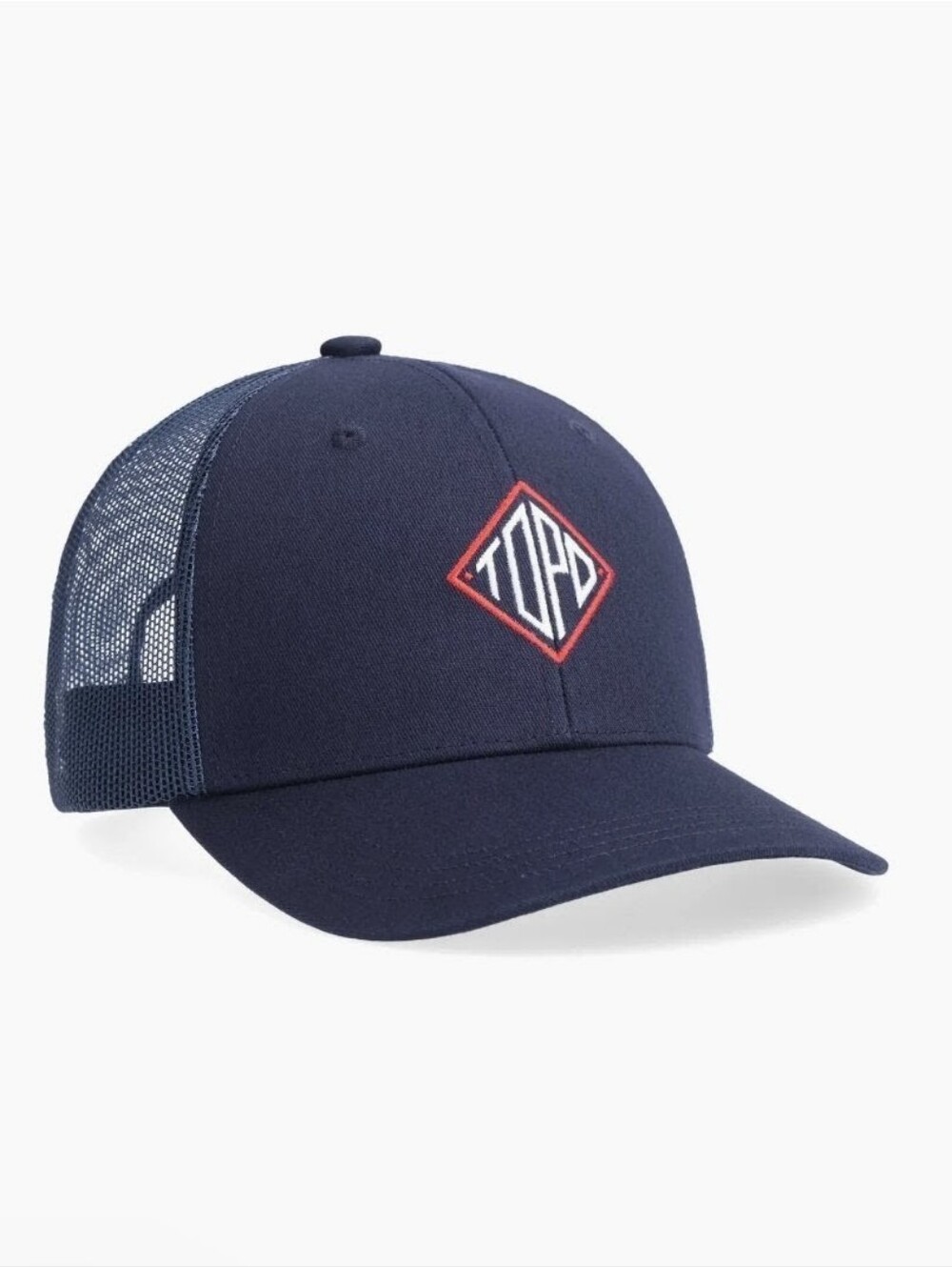 Topo Designs Twill Trucker Hat Navy Mesh Snapback Diamond Logo Curved Bill Blue